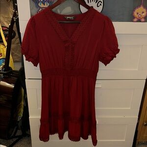 ALLEGRA K Deep Red Dress with Lace Trim